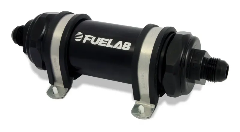 Fuelab Long-Body In-Line Fuel Filter – 6-Micron Fiberglass Media, -6An Inlet / -12An Outlet, Black Housing 1