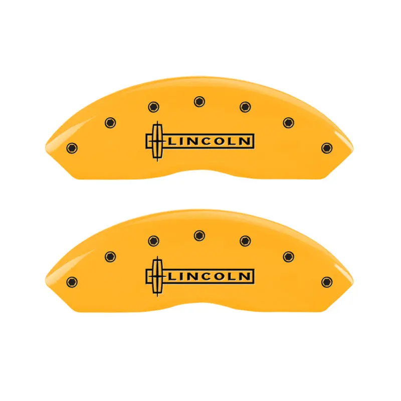 Mgp Engraved Lincoln Star Logo Brake Caliper Covers – Front & Rear, Yellow Finish With Black Chrome Accents For 2002 Navigator 1