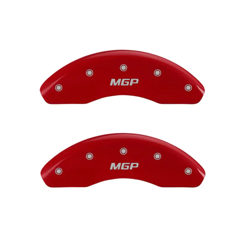 Mgp Engraved 4-Piston Caliper Covers – Front & Rear, Red Finish On Silver Base 1