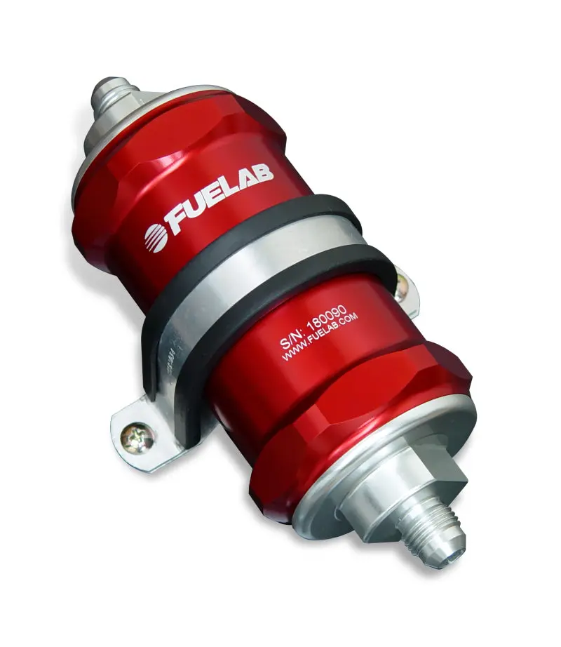 Fuelab 818 Inline Fuel Filter – -12An In / -6An Out, 40-Micron Stainless Steel, Red Housing 1