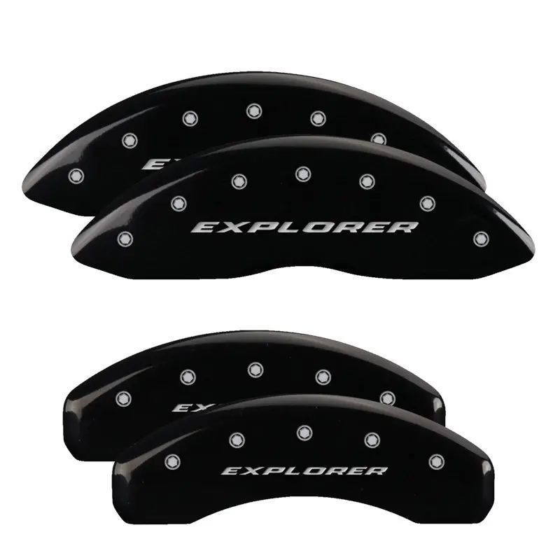 Mgp Engraved 4-Piston Caliper Covers – Front & Rear, Explorer Black Finish With Silver Accent 1