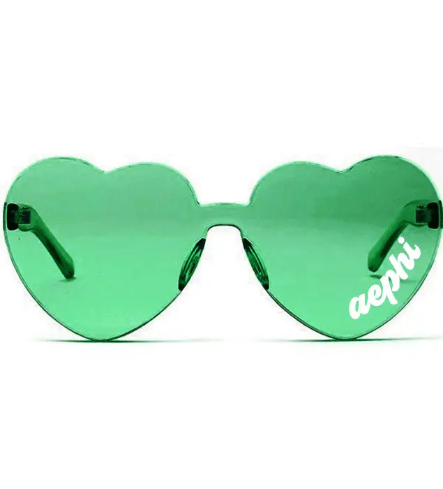 Alpha Epsilon Phi Sunglasses — Heart Shaped Sunglasses Printed With Aep Logo 1