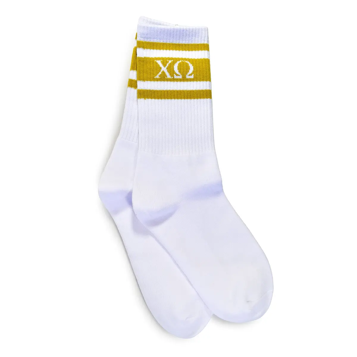 Chi Omega Socks- Striped Varsity Crew Socks With Greek Letters 1