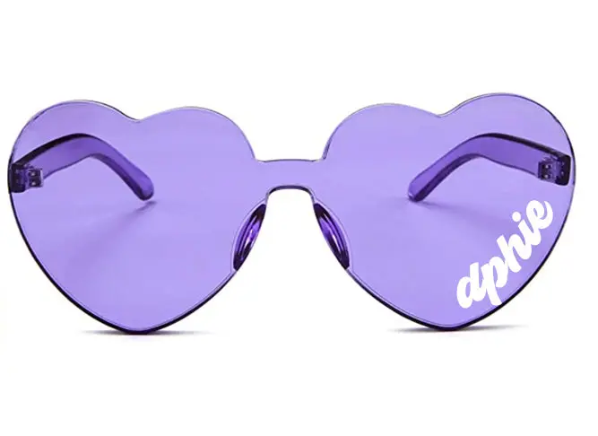 Delta Phi Epsilon Sunglasses — Heart Shaped Sunglasses Printed With Dpe Logo 1
