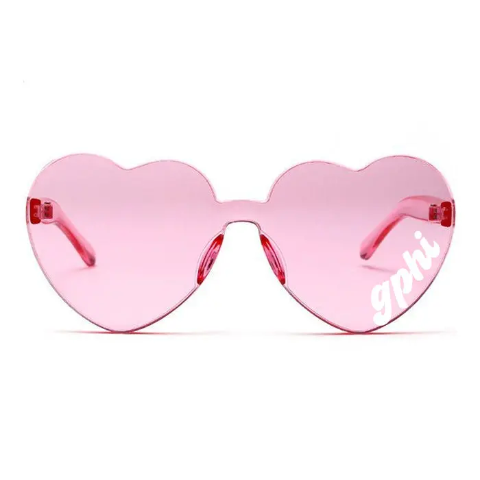 Gamma Phi Beta Sunglasses — Heart Shaped Sunglasses Printed With Gpb Logo 1