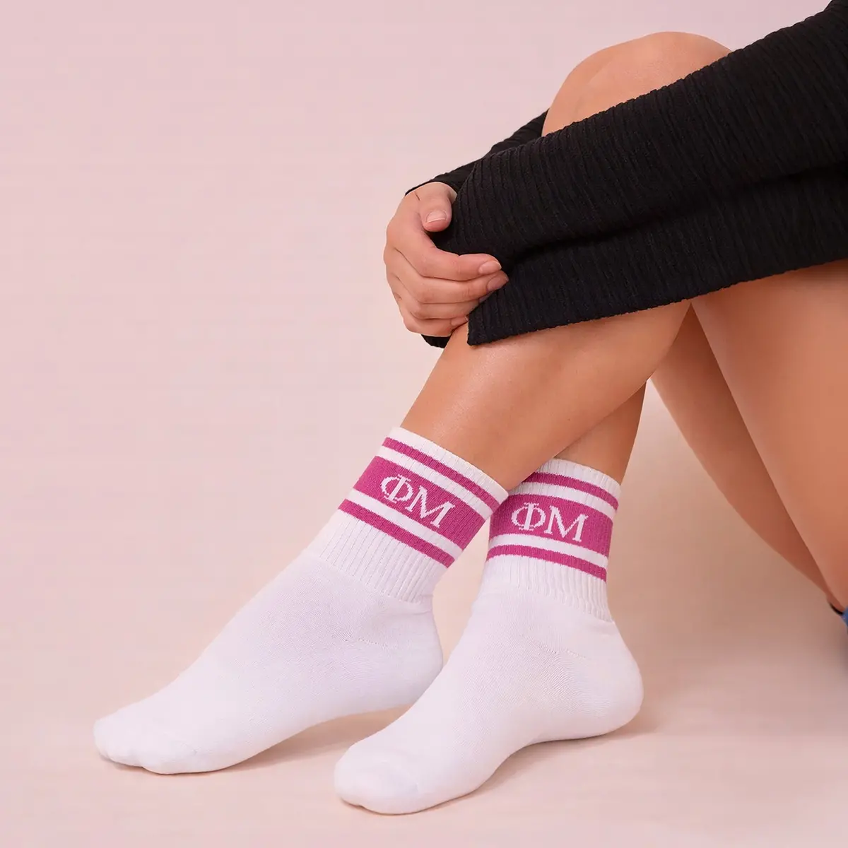 Phi Mu Socks- Striped Varsity Crew Socks With Greek Letters 2