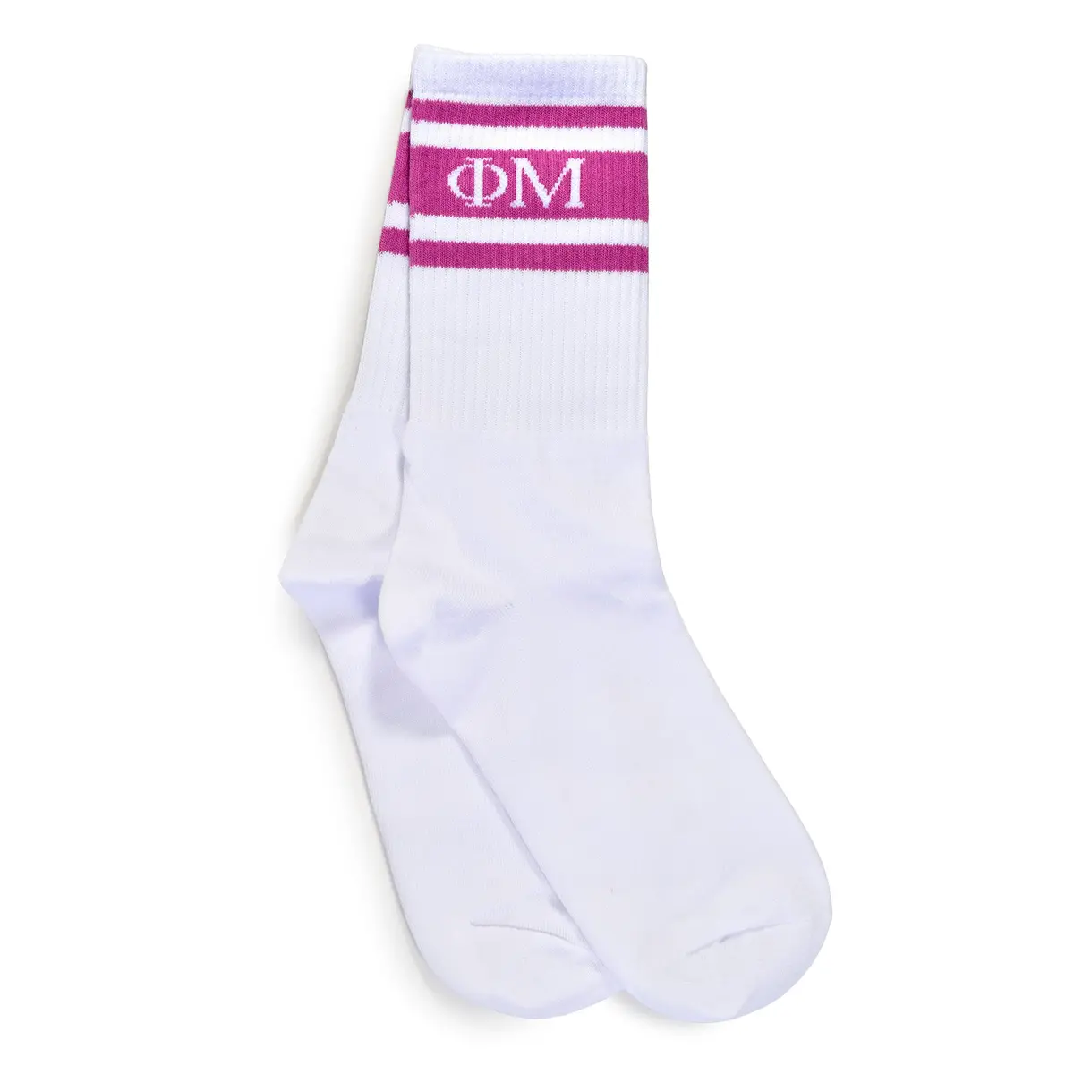 Phi Mu Socks- Striped Varsity Crew Socks With Greek Letters 1