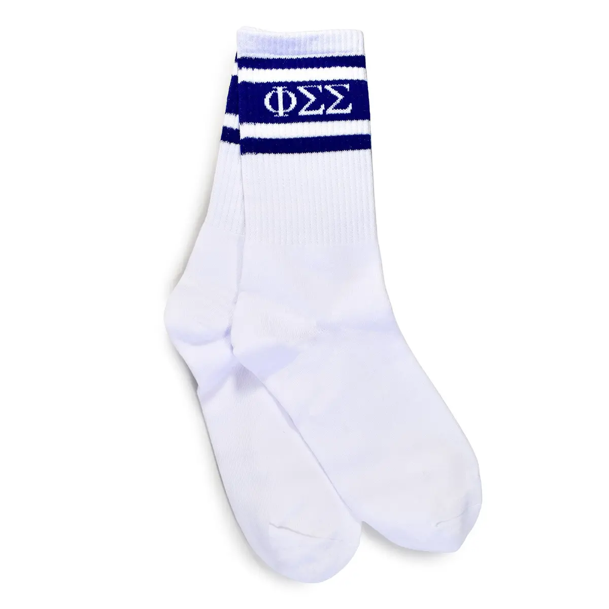 Phi Sigma Sigma Socks- Striped Varsity Crew Socks With Greek Letters 1