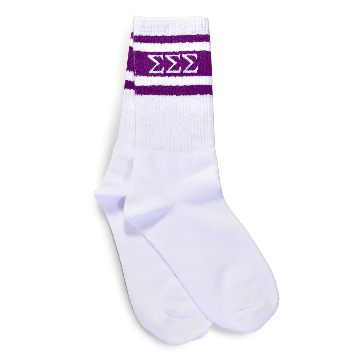 Sigma Sigma Sigma Socks- Striped Varsity Crew Socks With Greek Letters 1