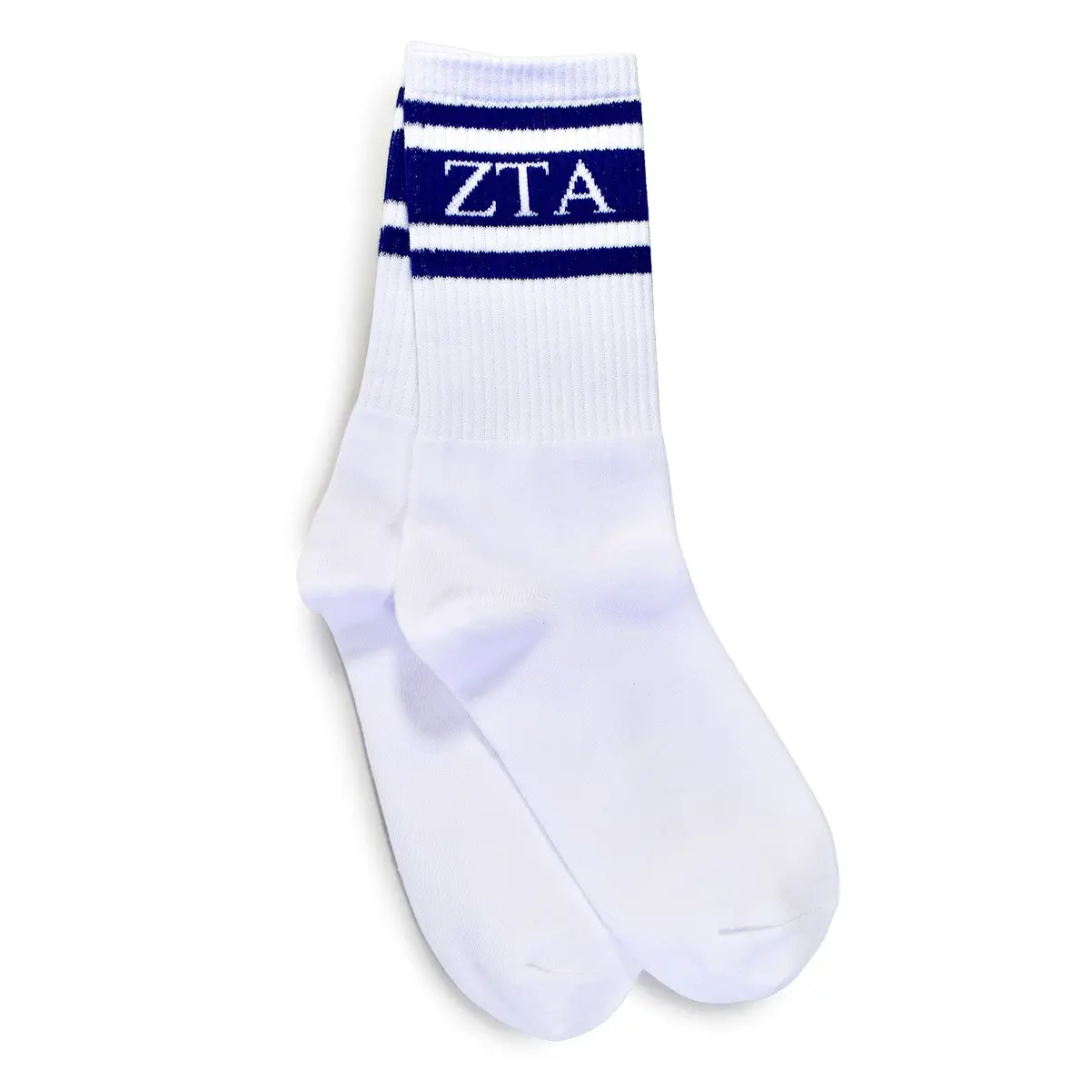 Zeta Tau Alpha Socks- Striped Varsity Crew Socks With Greek Letters 1