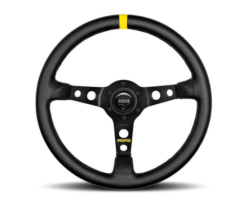 Momo Mod07 Racing Steering Wheel – 350Mm Diameter, Black Leather Wrap & Spokes, Single Red Stripe 1