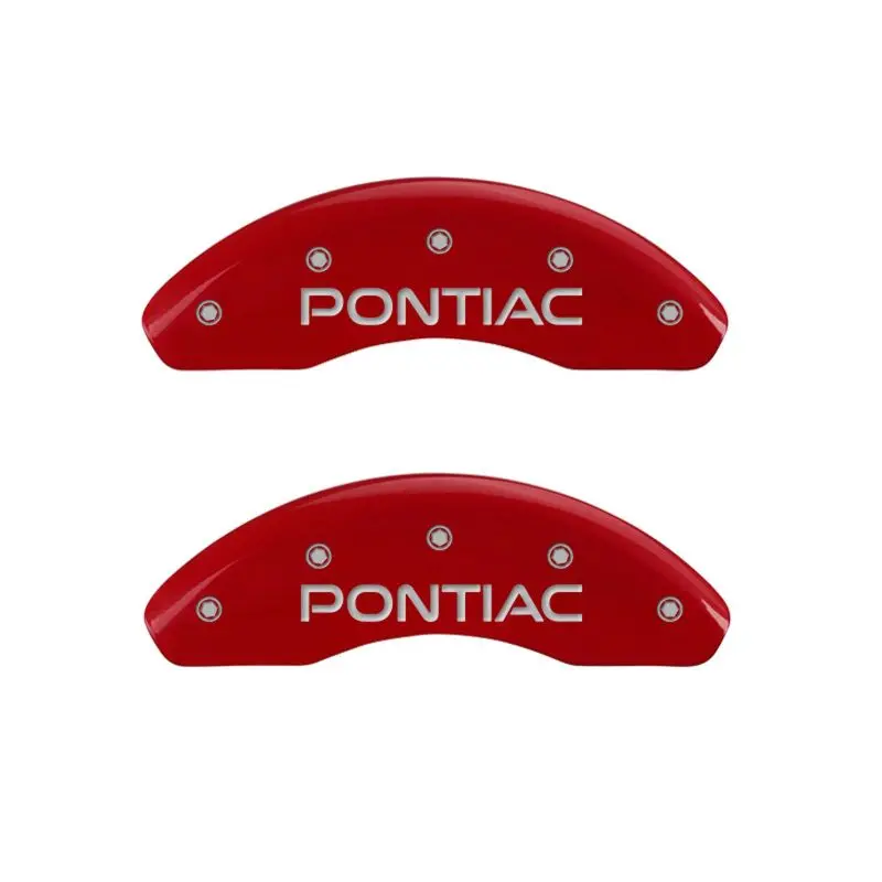 Mgp Engraved 4-Piston Caliper Covers – Front And Rear, Pontiac Red Finish With Silver Chrome Accents 1