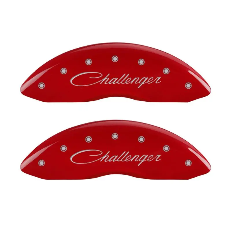 Mgp Engraved 4-Piston Caliper Covers – Front & Rear, Challenger Red/Silver Finish 1