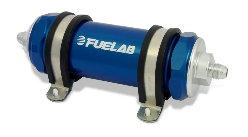 Fuelab 828 Inline Stainless Steel Fuel Filter – -12An In / -6An Out, 100-Micron, Blue Finish 1