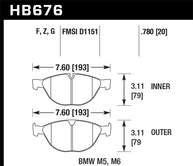 Hawk Hps Street Front Brake Pads For 2006–2010 Bmw M5 & M6 1
