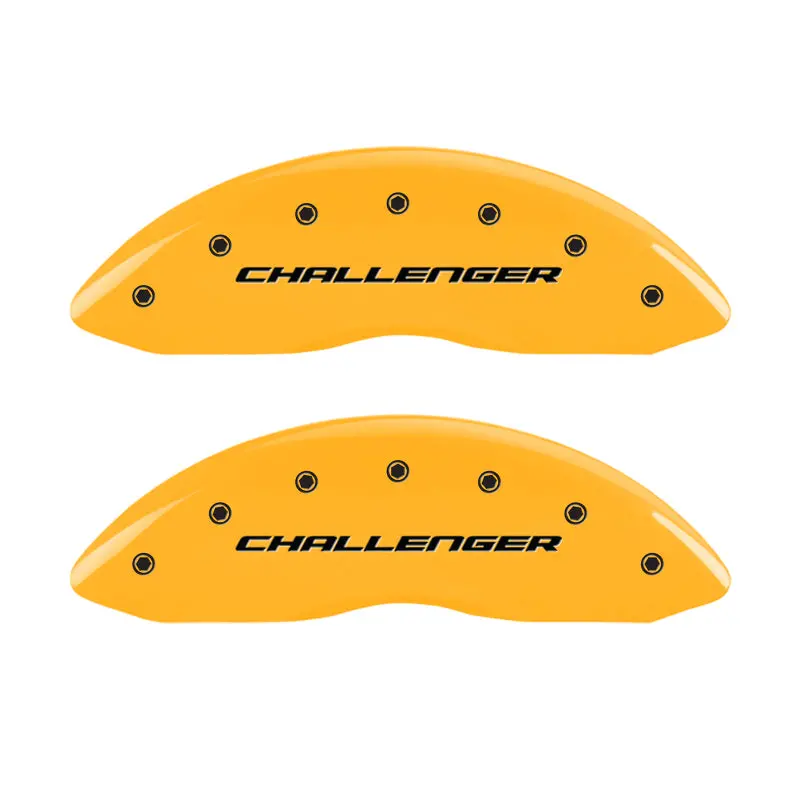 Mgp Engraved 4-Piston Front Caliper Covers For Dodge Challenger & Charger — Vintage-Style Rear Set With Rt Yellow Accent On Black Finish 1