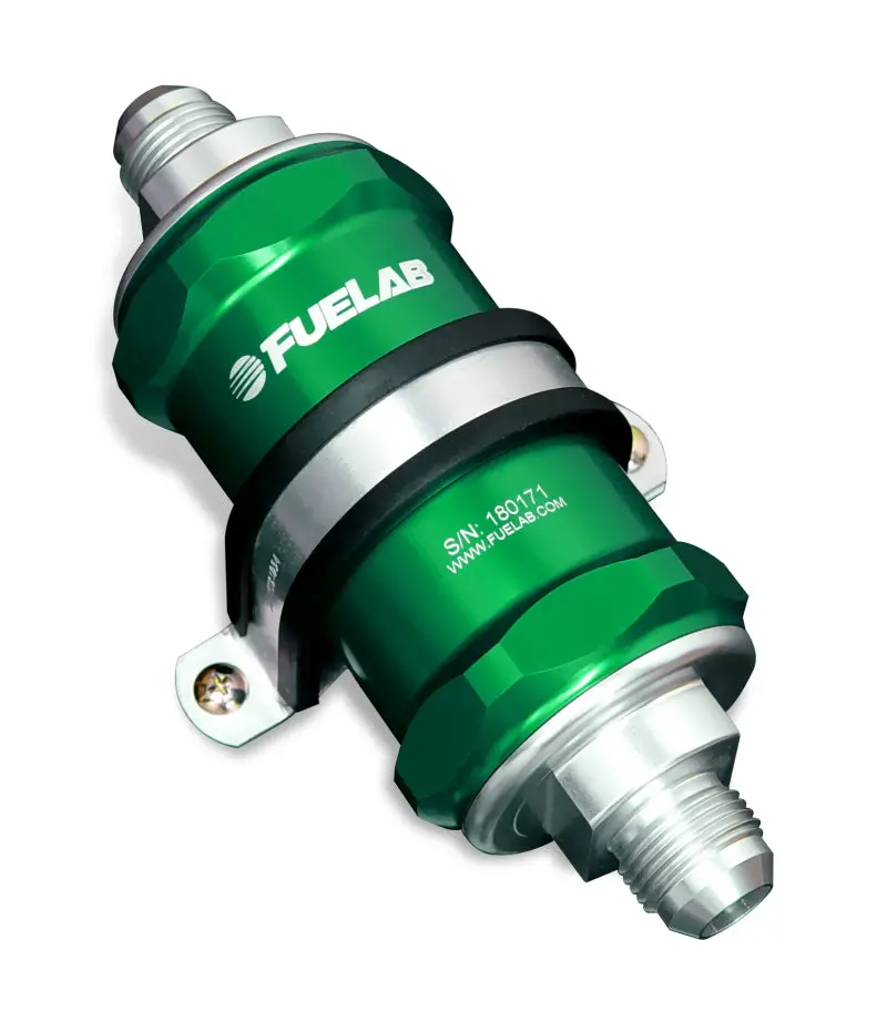 Fuelab Inline Fuel Filter – -6 An Inlet / -12 An Outlet, 100-Micron Rating, Stainless Steel Body, Green Housing 1