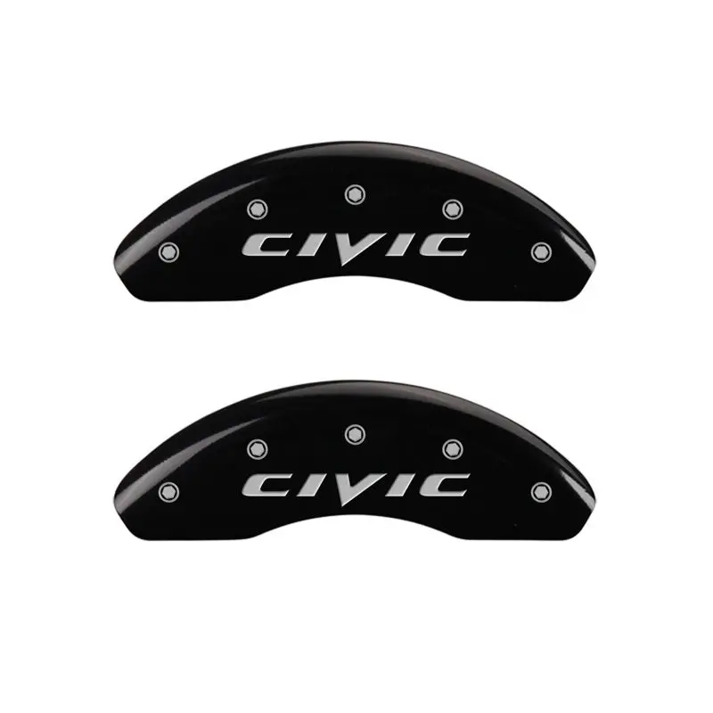 Mgp Engraved Front Caliper Cover Set — Dual-Piston Style, Black Finish With Silver Accents, For 2015+ Honda Civic 1