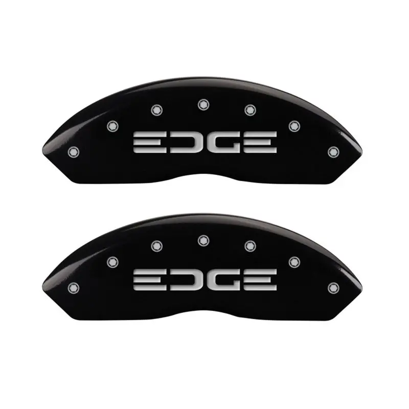 Mgp Engraved 4-Piston Caliper Covers – Edge-Style, Front And Rear, Black Finish With Silver Chrome Accents 1