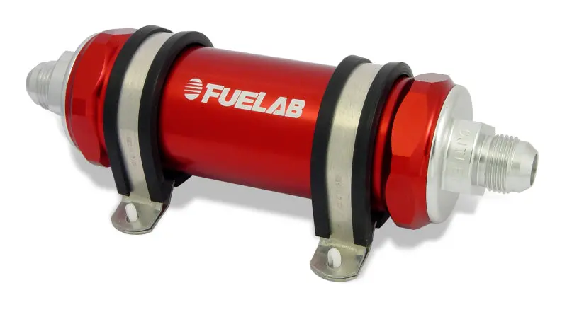 Fuelab 828 Long-Body In-Line Fuel Filter – -6An In / -10An Out, 100-Micron Stainless Steel (Red) 1
