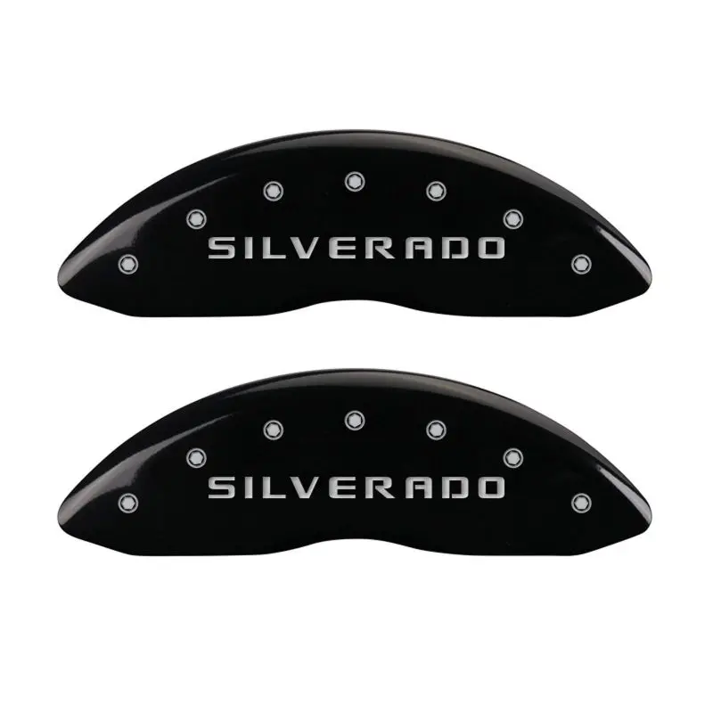 Mgp 4 Caliper Covers Engraved Front & Rear Silverado Black Finish Silver Ch 1