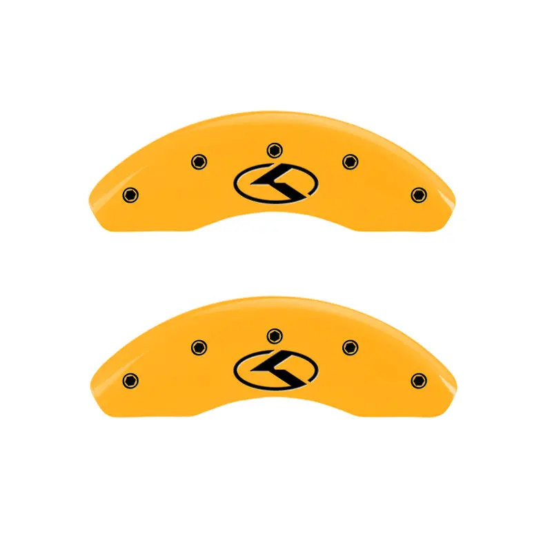 Mgp Engraved Caliper Covers For 2011 Kia Borrego – Front & Rear, Yellow Finish With Black Charcoal Accents 1
