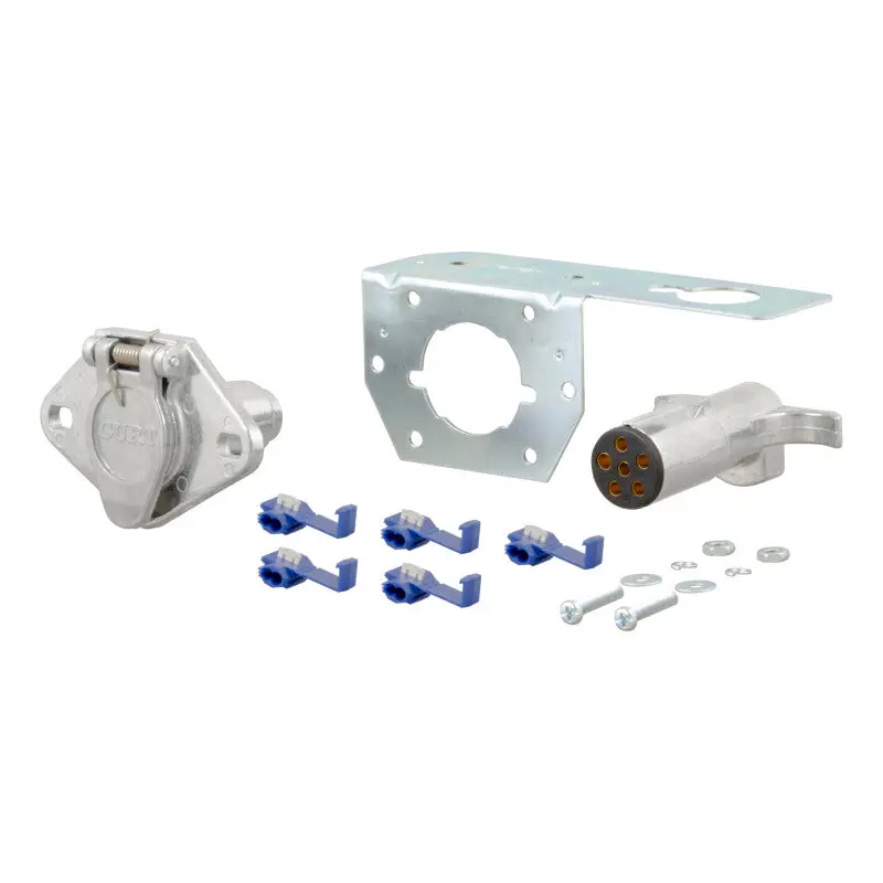 Curt 6-Pin Round Trailer Connector Plug And Socket Kit With Mounting Hardware 1